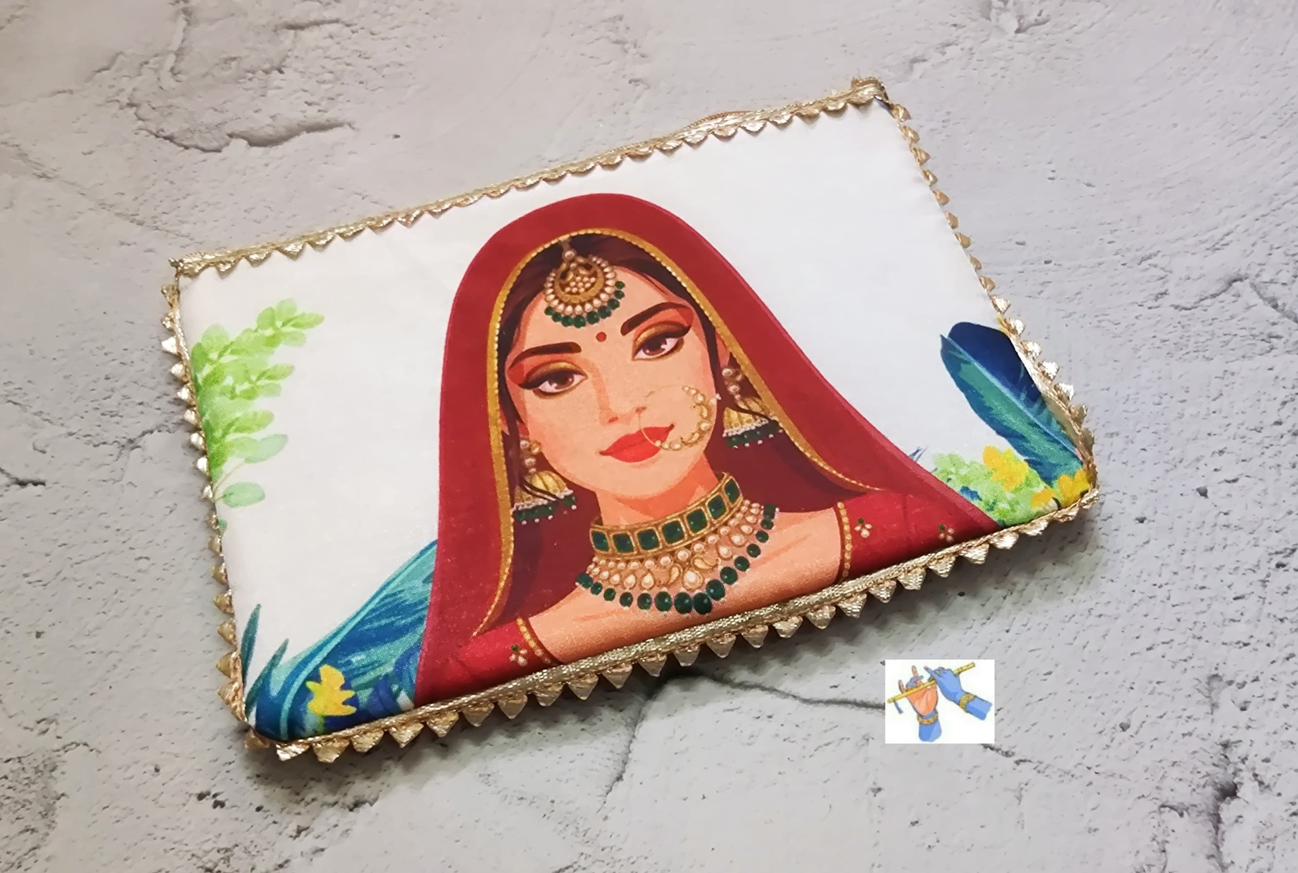 Handmade lady printed give away pouches, set of 10 pieces with zipper